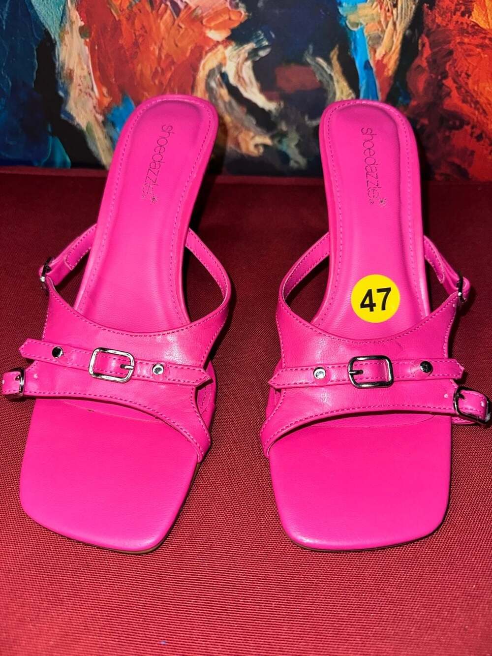 No.47 Shoedazzle Arya Pink Buckle Strap Heeled Sandals